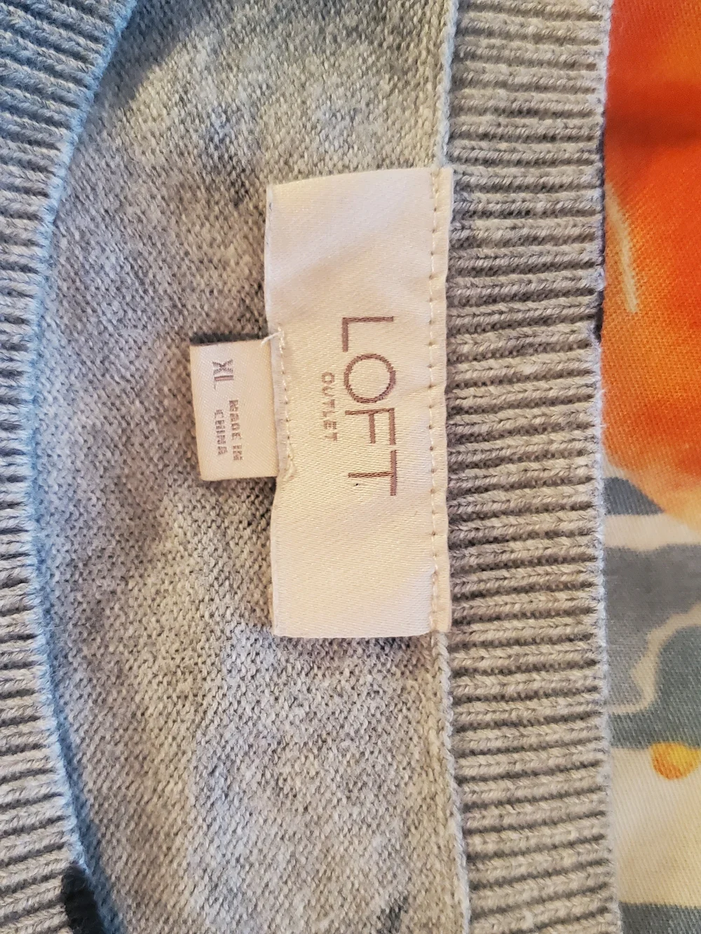 LOFT Gray Crewneck Sweater with Black Floral Print